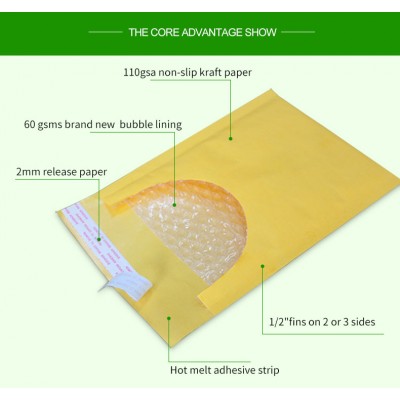 Customized Logo Yellow Padded Envelopes Mailing Bags Kraft Bubble Mailer